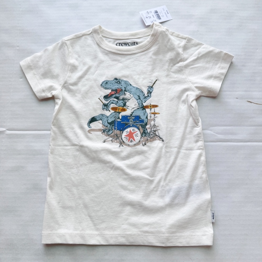 Crewcuts Boy New T-Rex & Drums T-Shirt 
in White NWT Size XXS 2-3Y